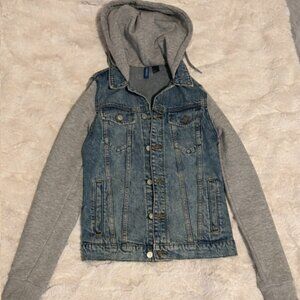 H&M Blue Denim Jacket with Grey Hood/Sleeves